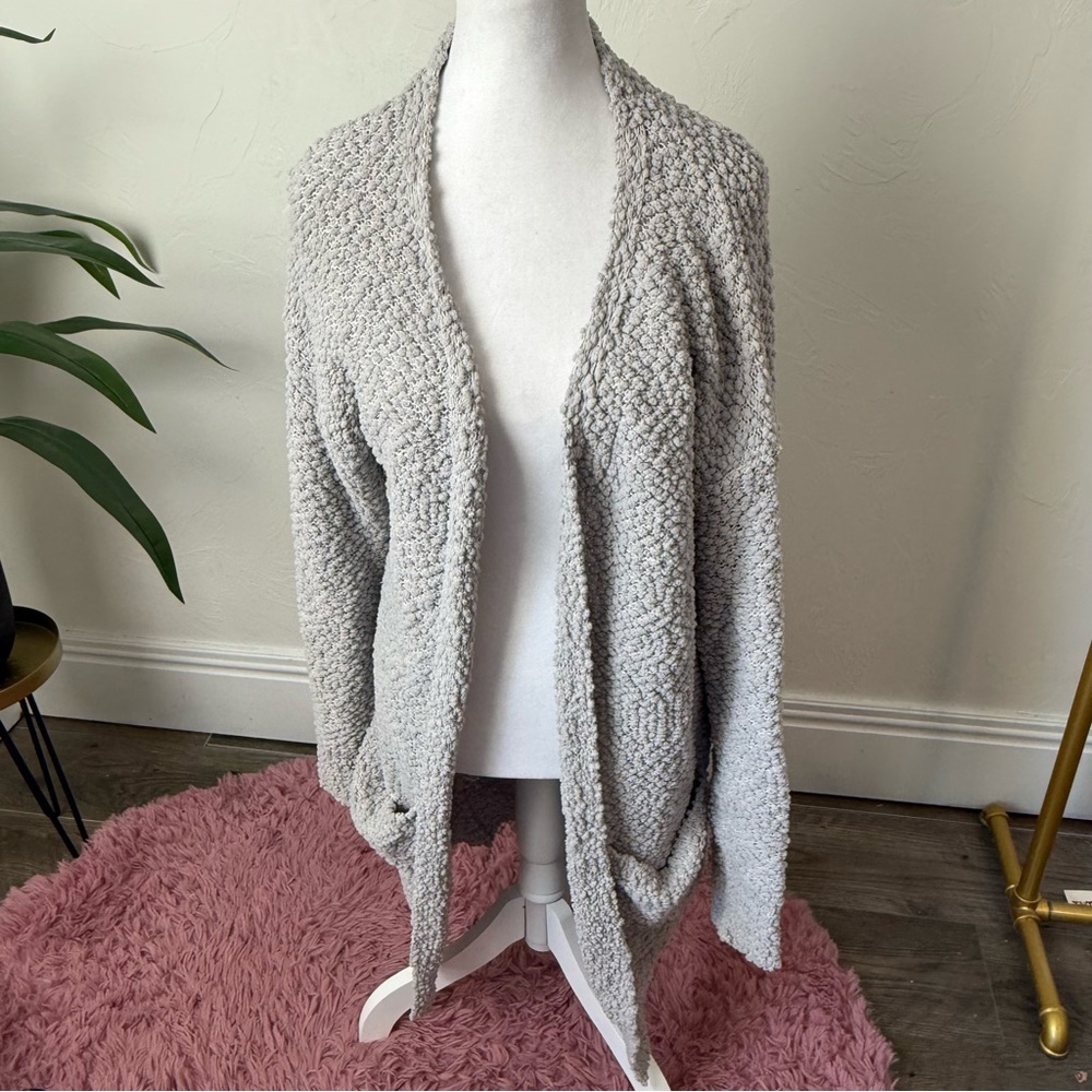 Cozy Cloud Open Front Popcorn Cardigan – Heather Grey